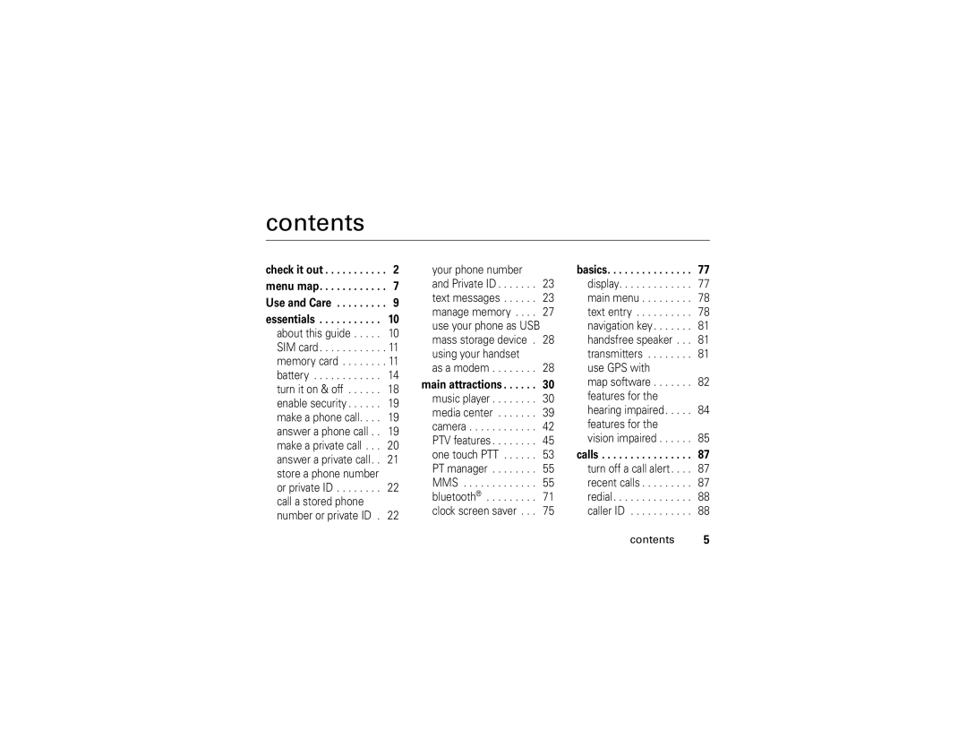 Motorola i877 manual Contents 