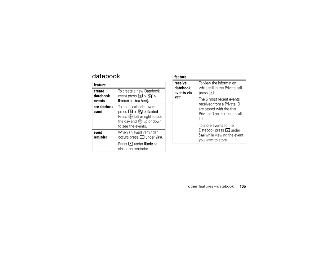 Motorola i877 manual Datebook New Event, Other features-datebook 