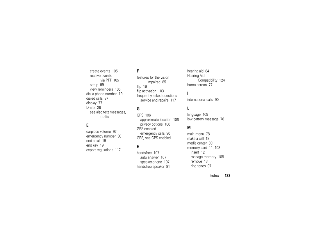 Motorola i877 manual Index 