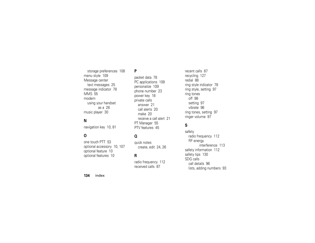 Motorola i877 manual Index 