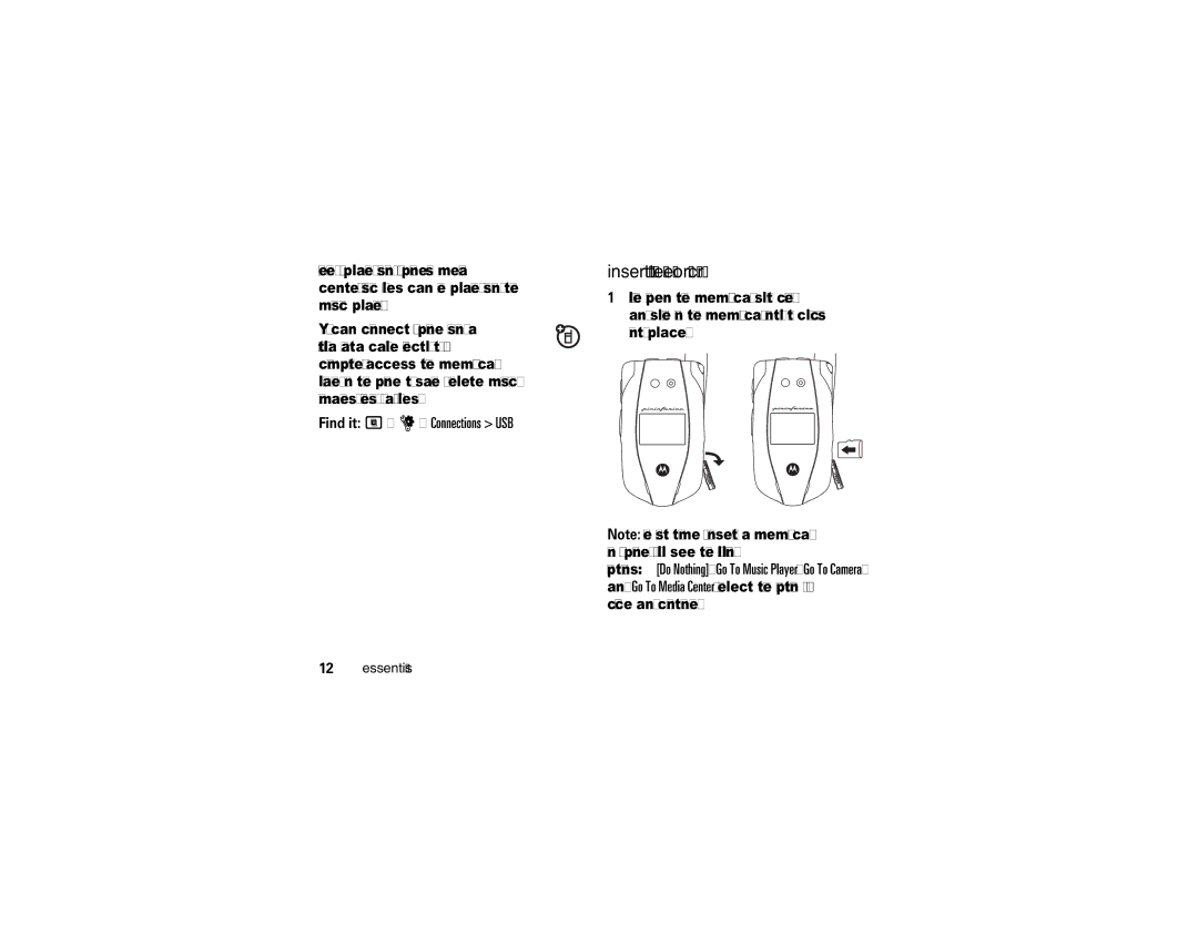 Motorola i877 manual Insert the memory card, Find it M u Connections USB 