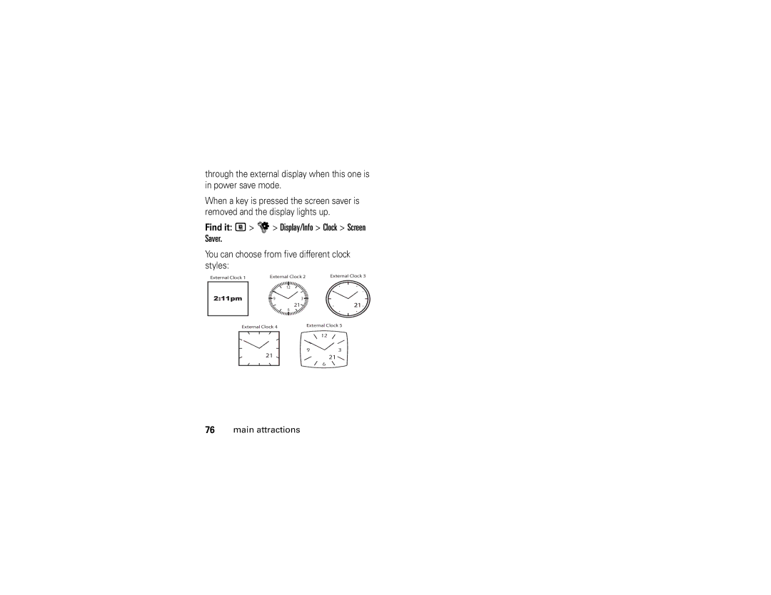 Motorola i877 manual Find it M u Display/Info Clock Screen Saver 