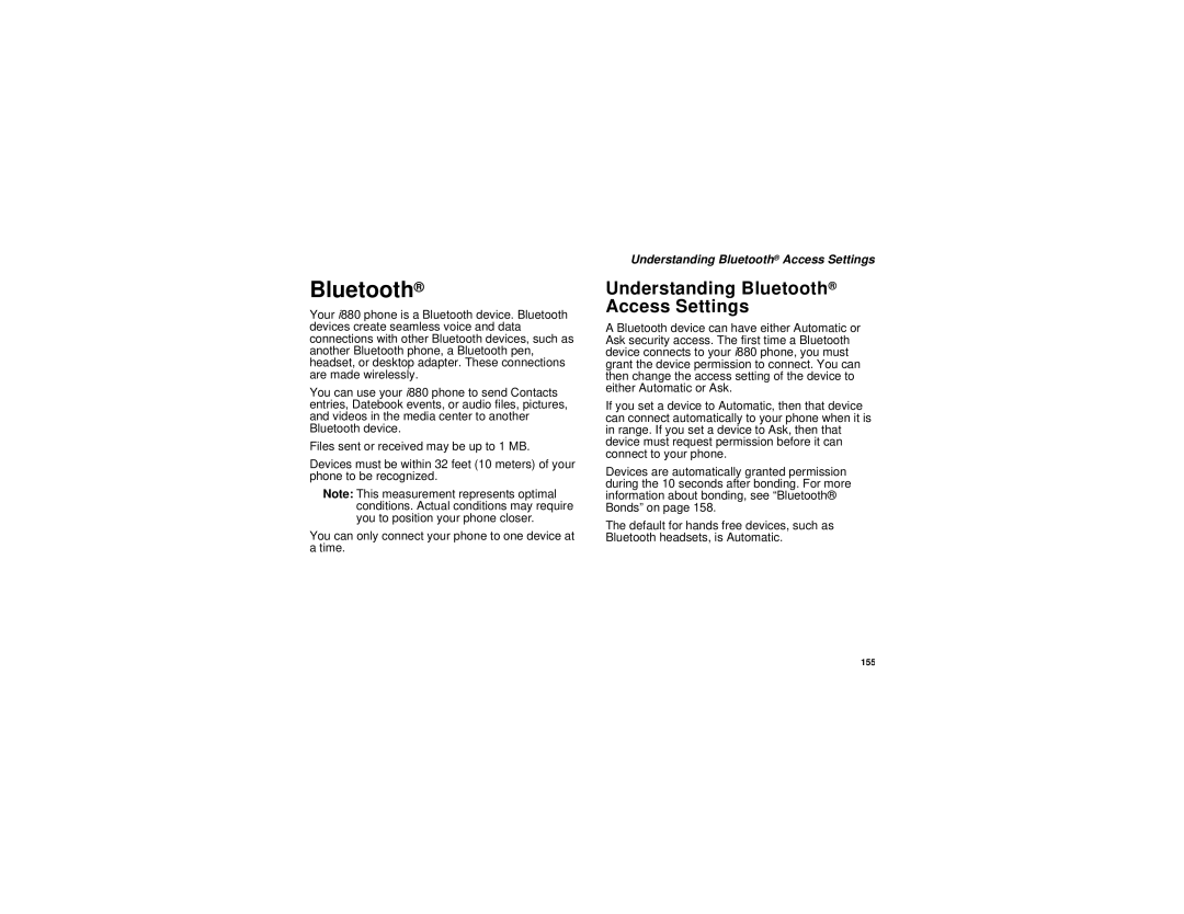 Motorola i880 manual Understanding Bluetooth Access Settings 