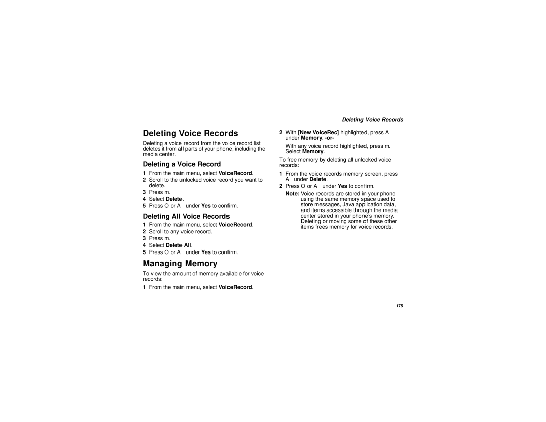 Motorola i880 manual Deleting Voice Records, Deleting a Voice Record, Deleting All Voice Records 