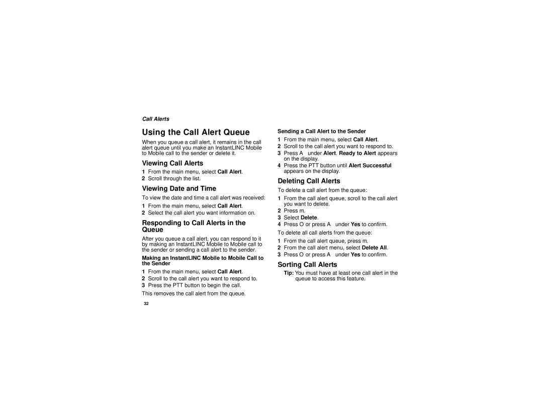 Motorola i880 manual Using the Call Alert Queue 