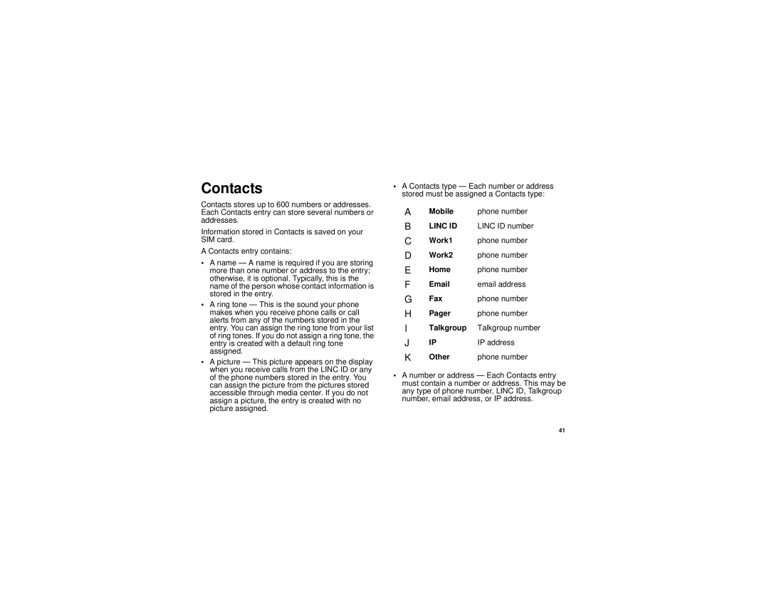 Motorola i880 manual Contacts 