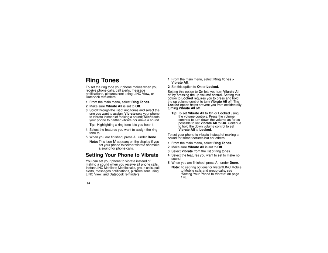 Motorola i880 manual Ring Tones, Setting Your Phone to Vibrate 