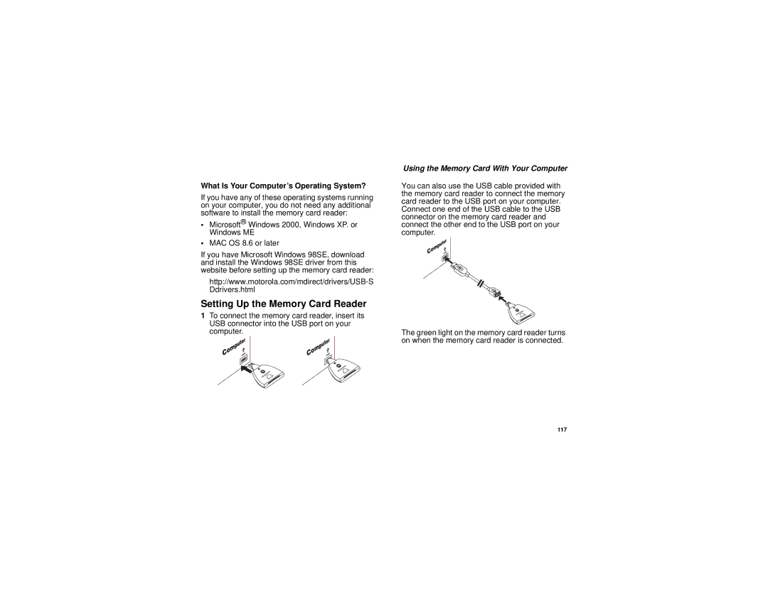 Motorola i880 manual Setting Up the Memory Card Reader, What Is Your Computer’s Operating System? 