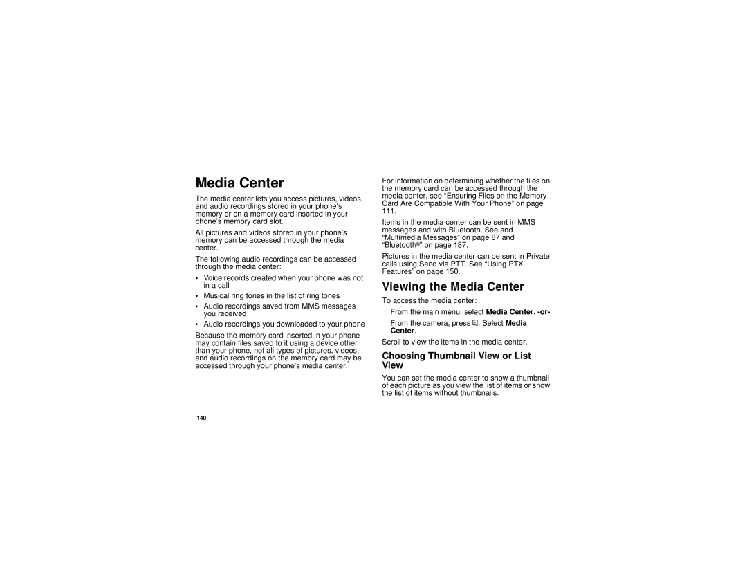 Motorola i880 manual Viewing the Media Center, Choosing Thumbnail View or List View 