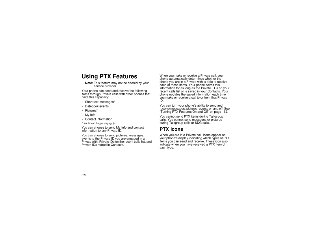 Motorola i880 manual Using PTX Features, PTX Icons 