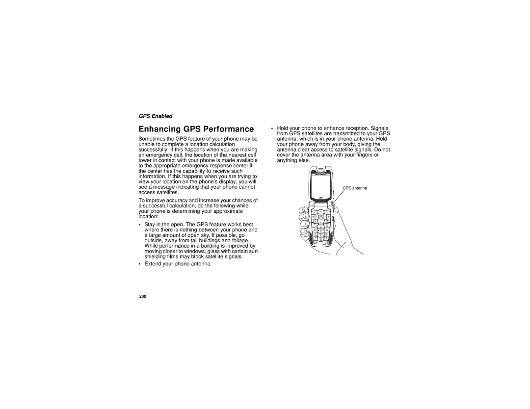 Motorola i880 manual Enhancing GPS Performance 