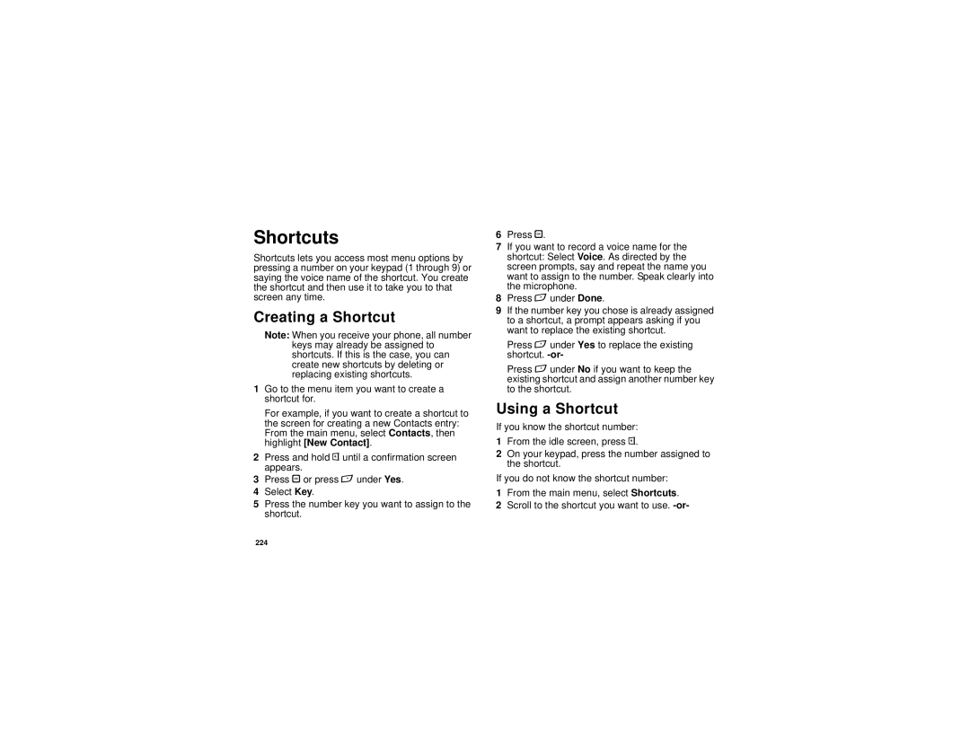 Motorola i880 manual Shortcuts, Creating a Shortcut, Using a Shortcut 