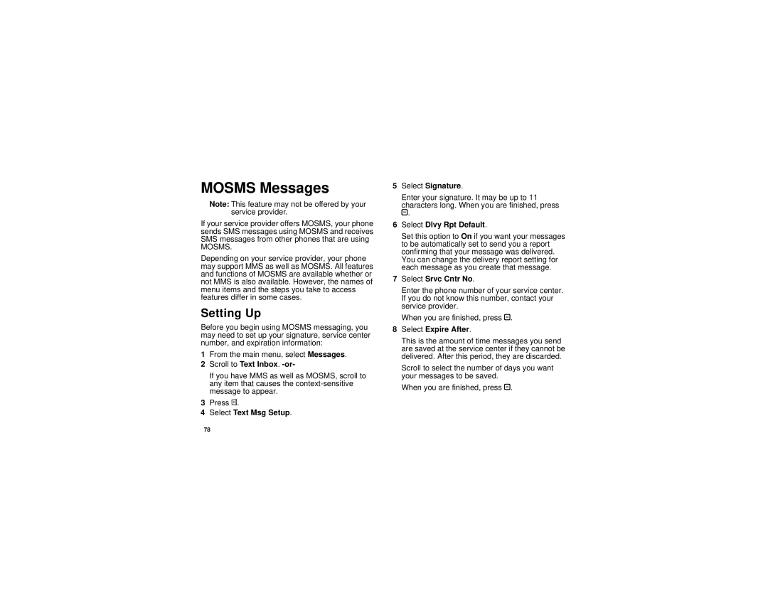 Motorola i880 manual Mosms Messages, Setting Up 