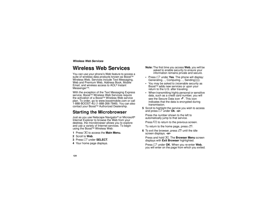 Motorola i885 manual Wireless Web Services, Starting the Microbrowser 