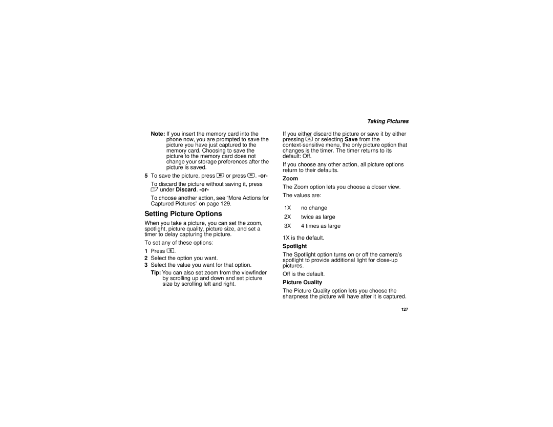 Motorola i885 manual Setting Picture Options, Taking Pictures 