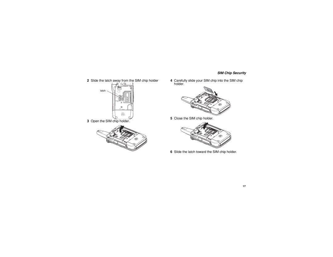 Motorola i885 manual Slide the latch away from the SIM chip holder, Open the SIM chip holder 