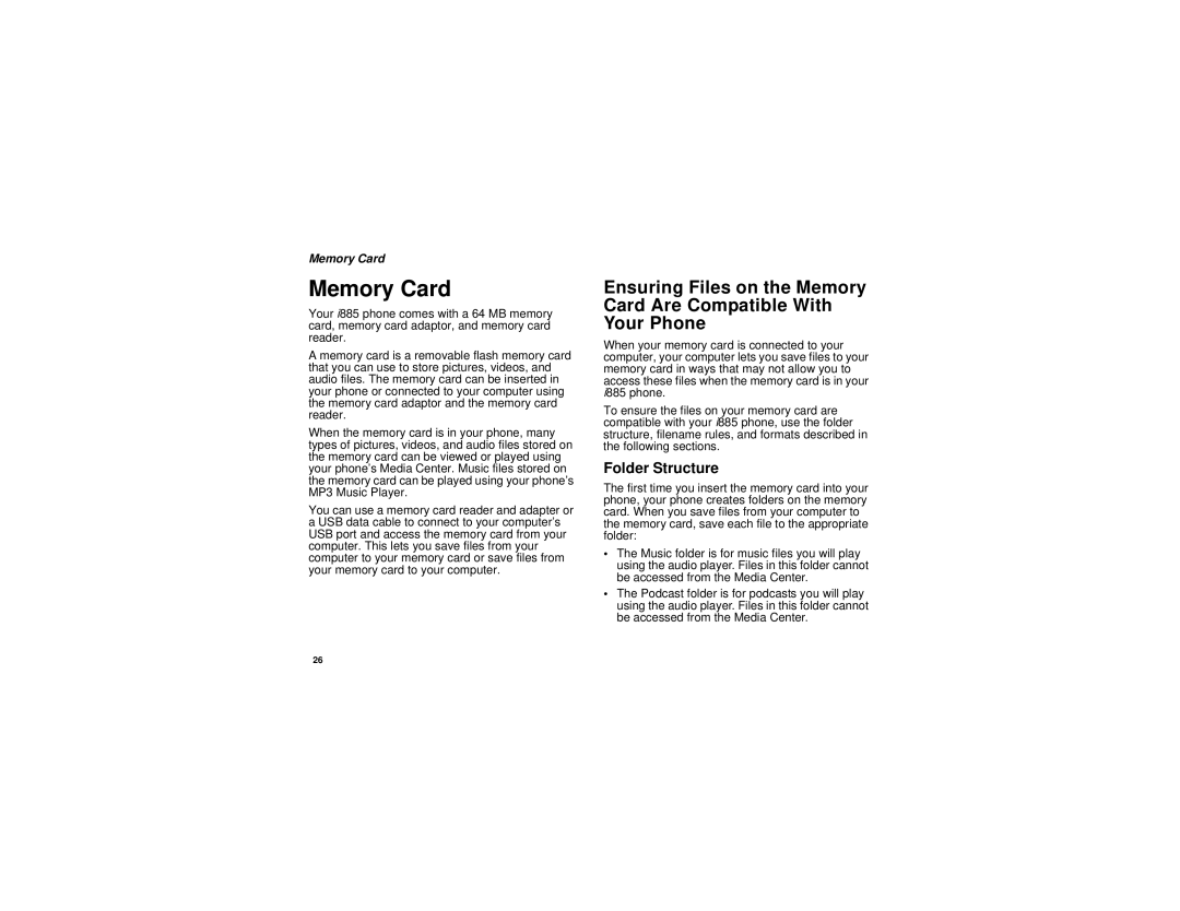 Motorola i885 manual Memory Card, Folder Structure 