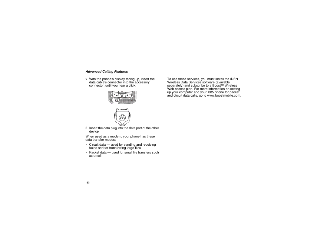 Motorola i885 manual Packet data used for small file transfers such as email 