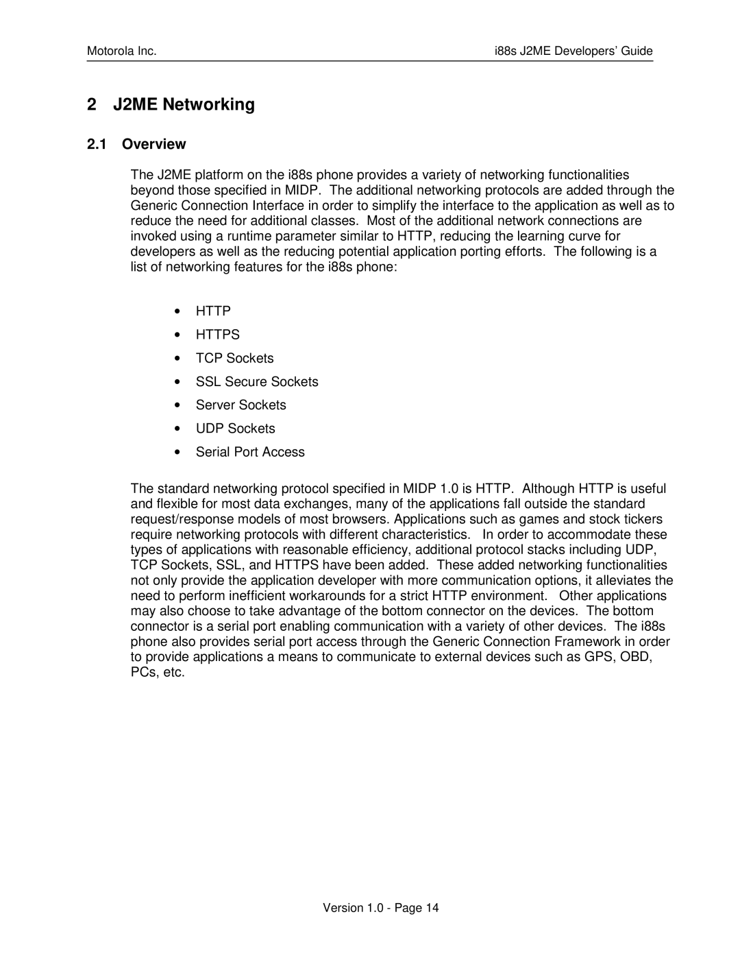 Motorola i88s manual J2ME Networking, Http Https 