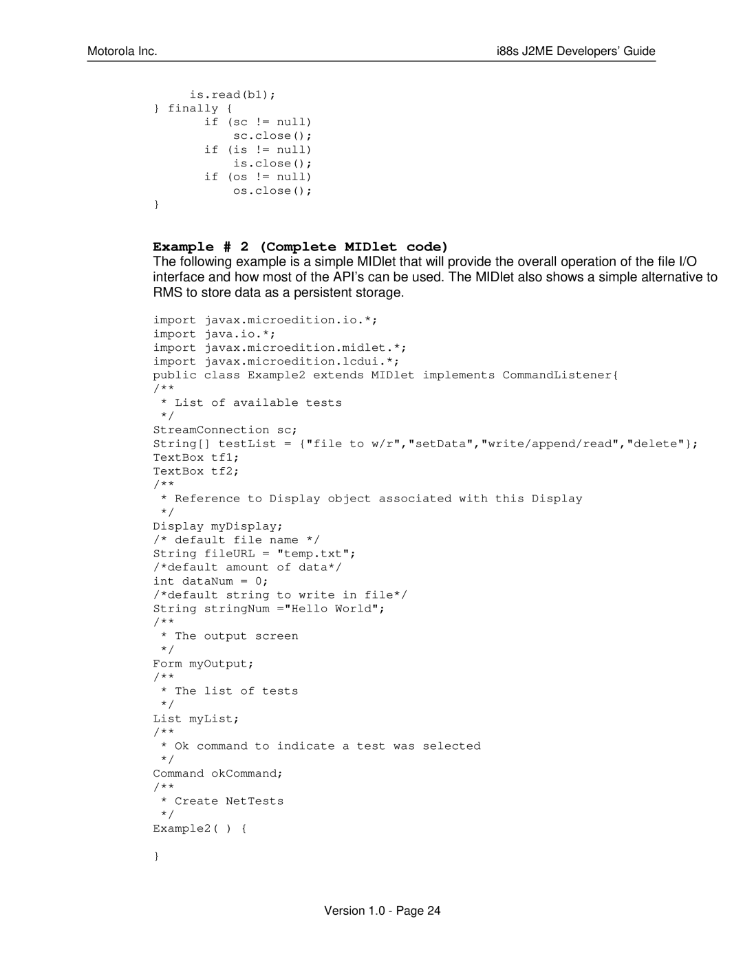 Motorola i88s manual Example # 2 Complete MIDlet code 