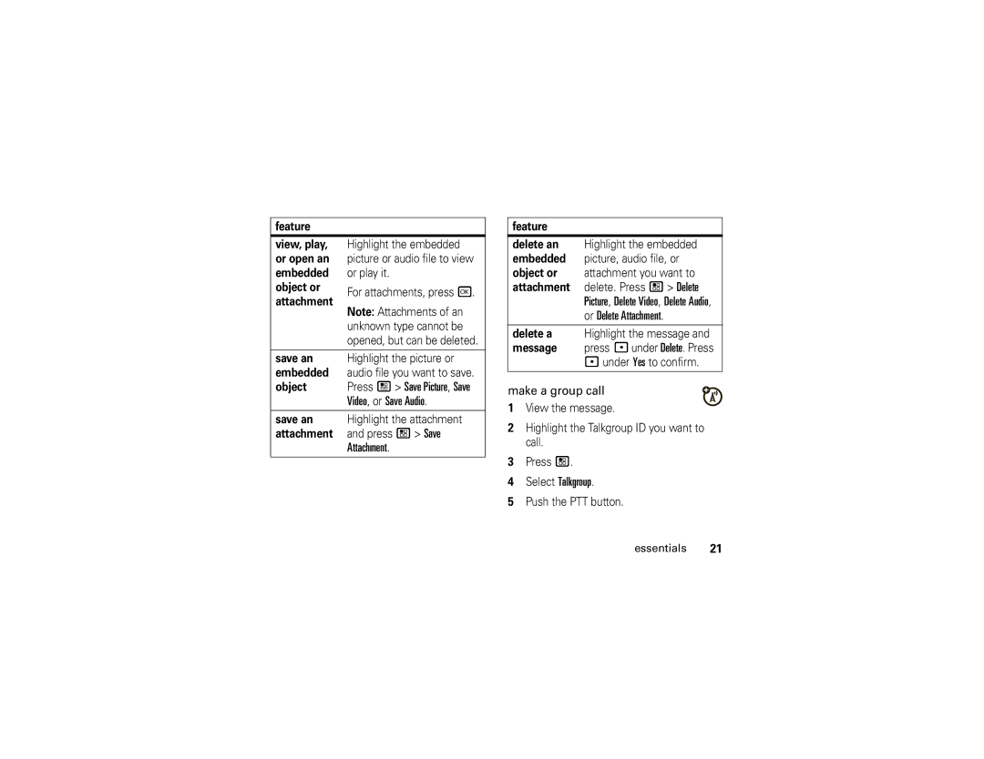 Motorola I890 manual Video, or Save Audio, Attachment, Select Talkgroup 