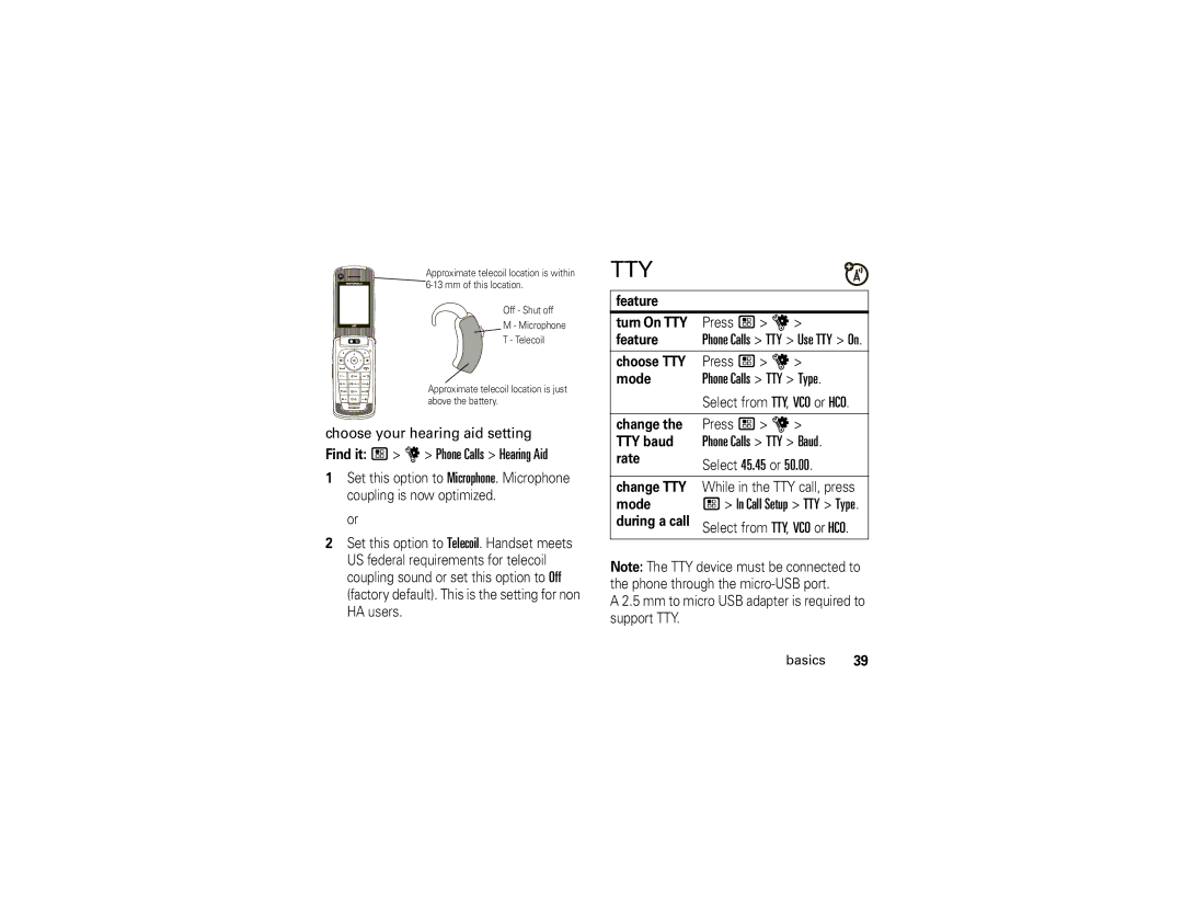 Motorola I890 manual Find it / u Phone Calls Hearing Aid 