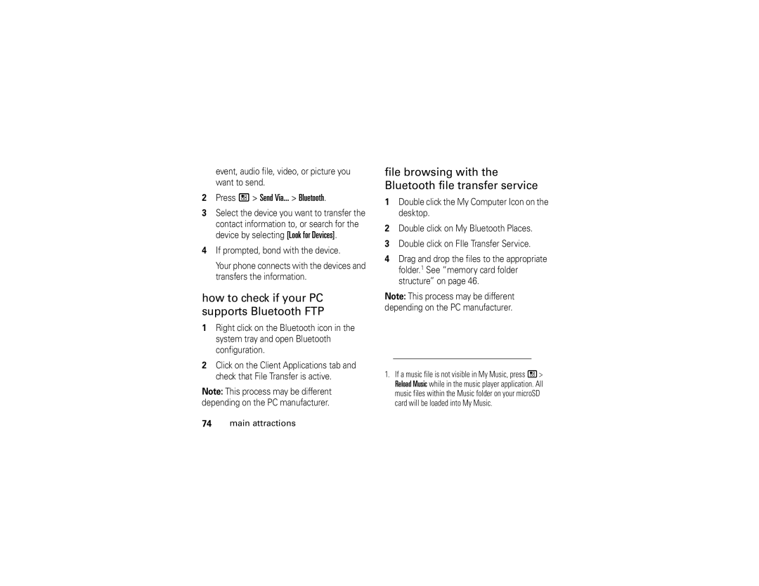 Motorola I890 manual How to check if your PC supports Bluetooth FTP, File browsing with the Bluetooth file transfer service 