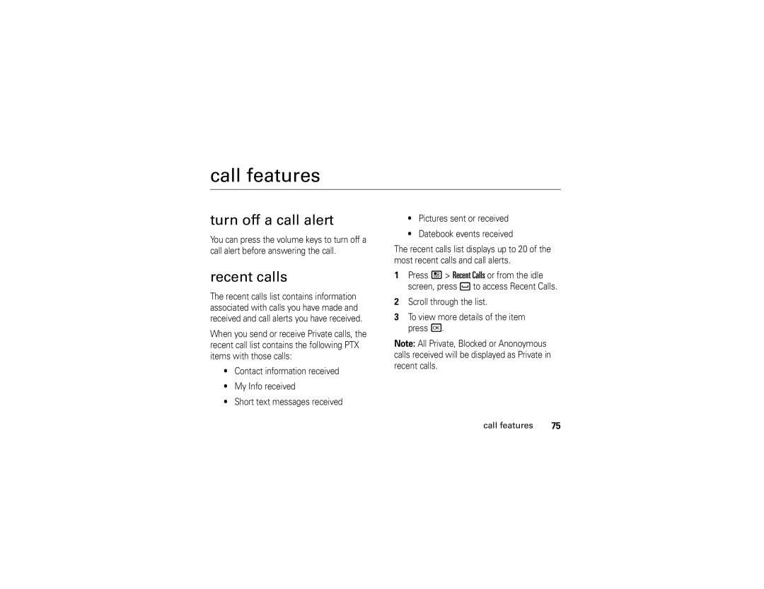 Motorola I890 manual Turn off a call alert, Recent calls 