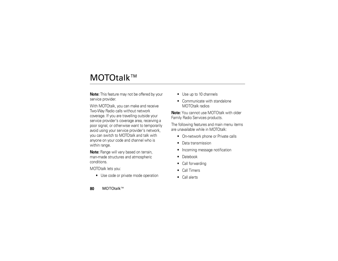 Motorola I890 manual MOTOtalk 