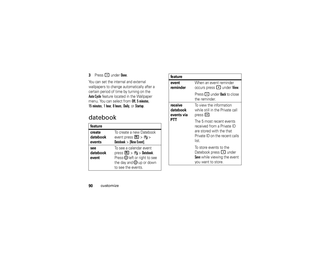 Motorola I890 manual Datebook New Event 