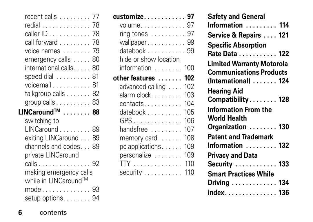 Motorola i9 manual Contents 