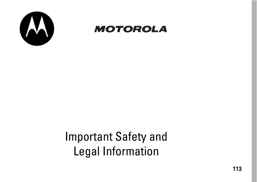 Motorola i9 manual Important Safety Legal Information, 113 