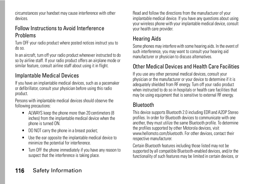 Motorola i9 manual Follow Instructions to Avoid Interference Problems, Implantable Medical Devices, Hearing Aids 