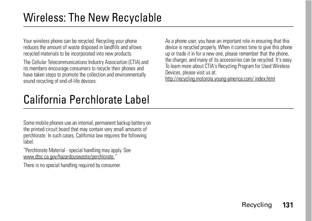 Motorola i9 manual Wireless The New Recyclable, Recycling 