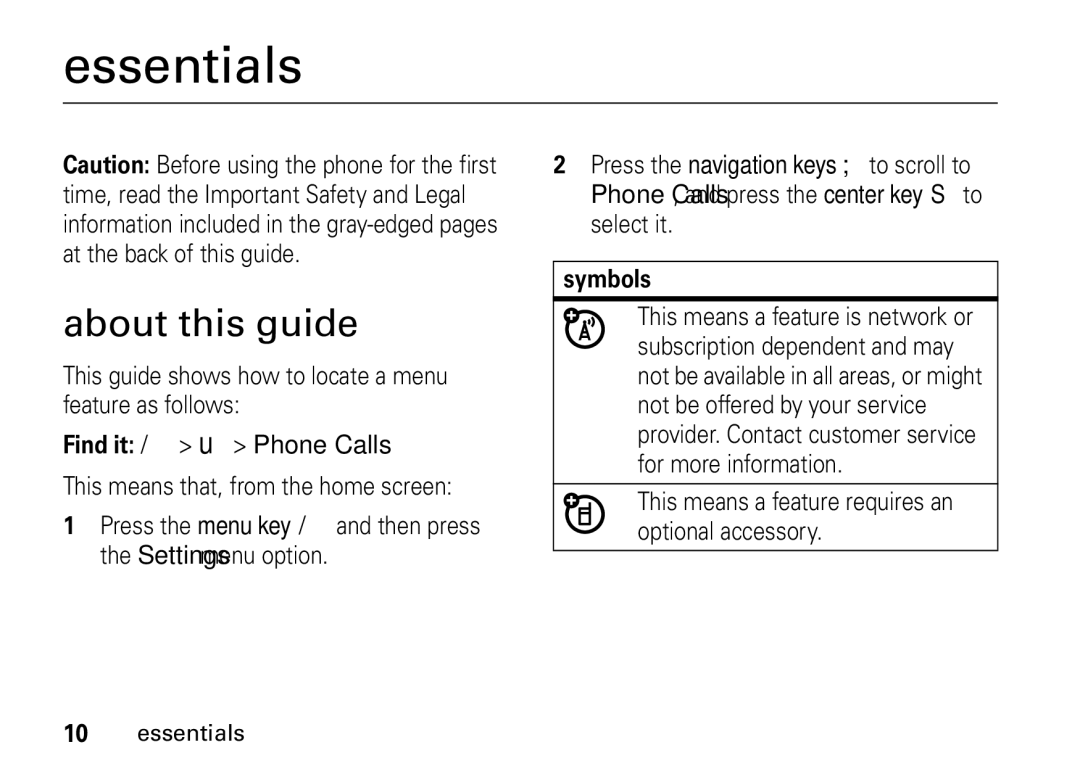 Motorola i9 manual Essentials, About this guide, Symbols 