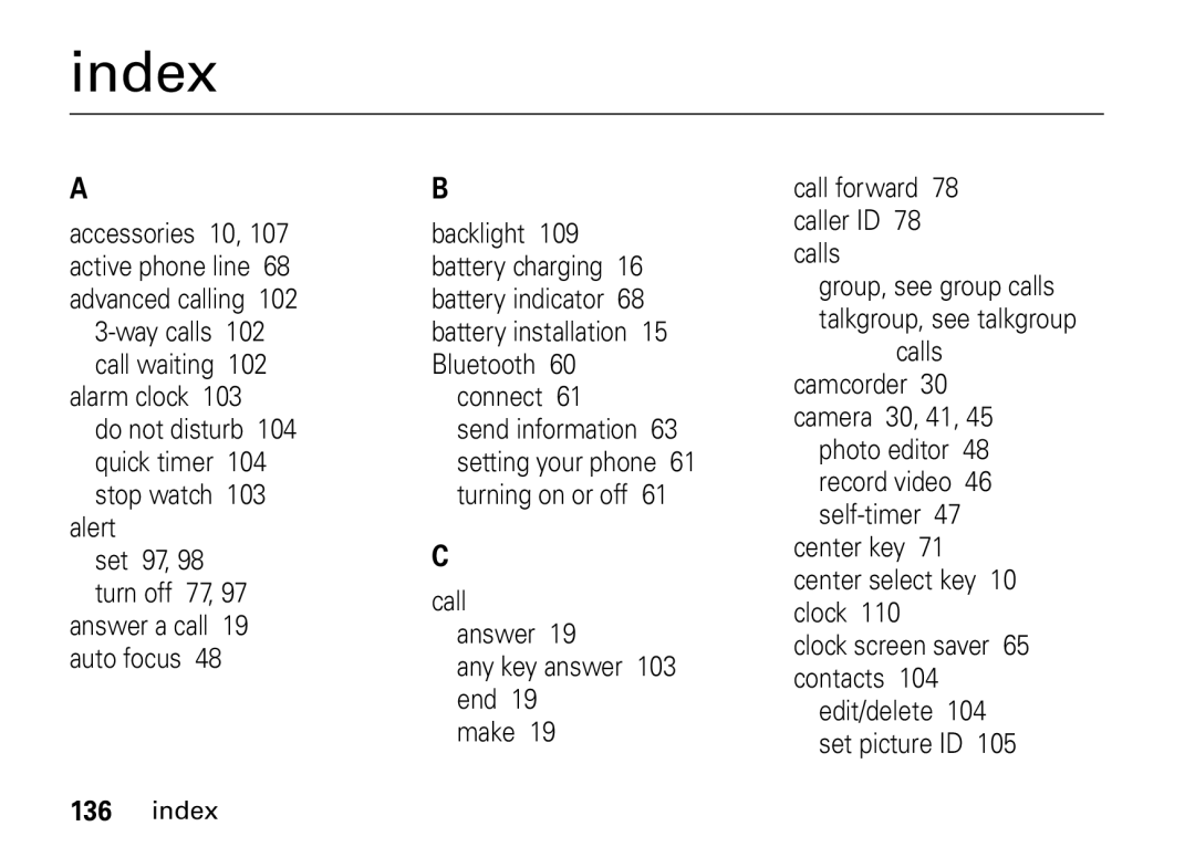 Motorola i9 manual Index 