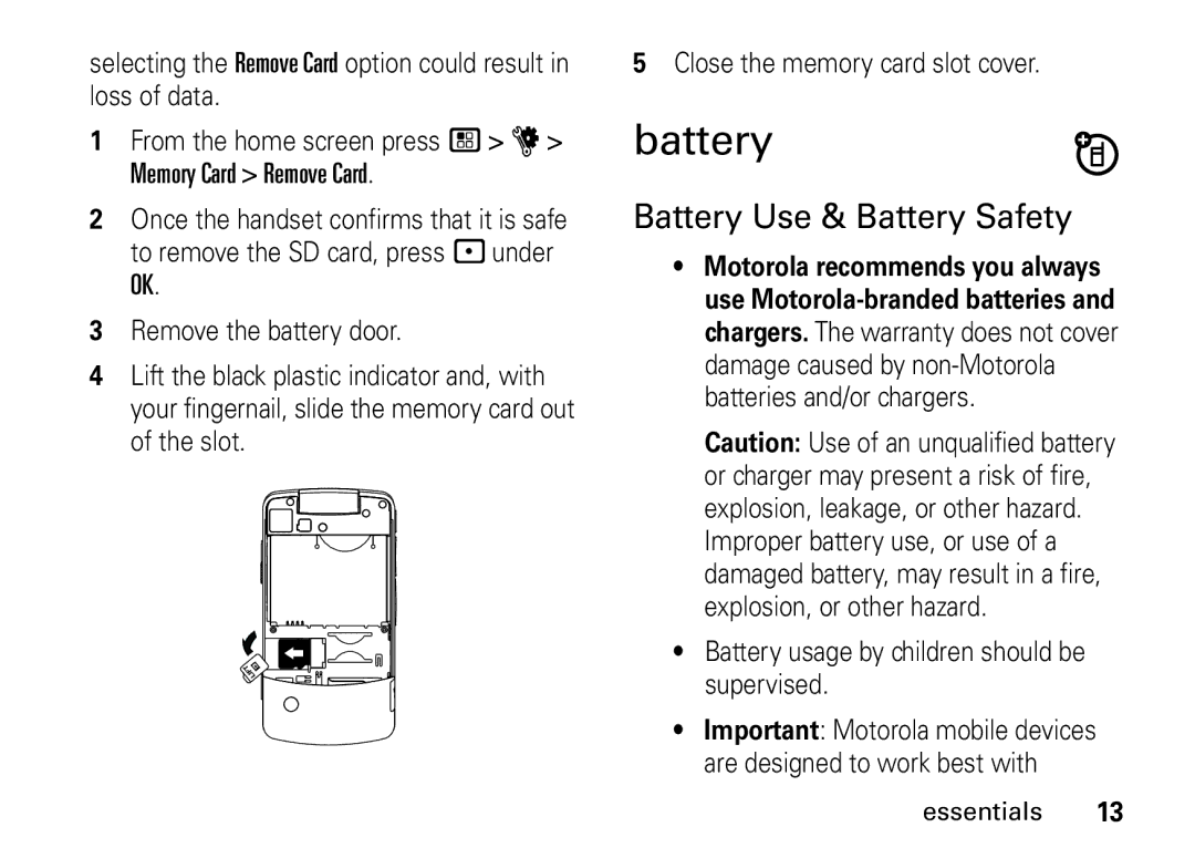 Motorola i9 manual Battery Use & Battery Safety, Battery usage by children should be supervised 