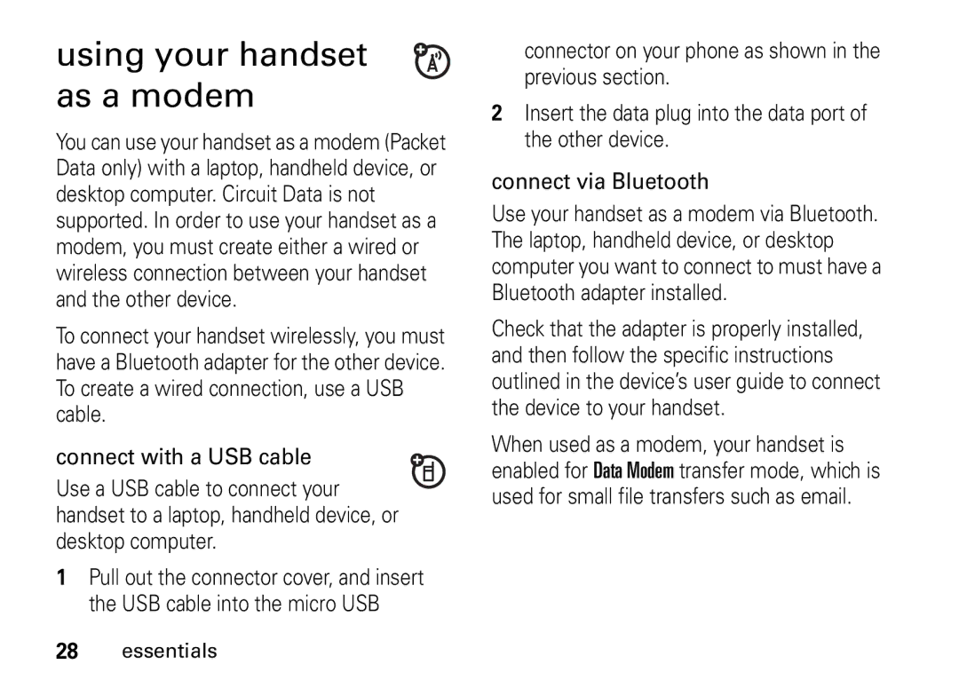 Motorola i9 manual Using your handset as a modem 