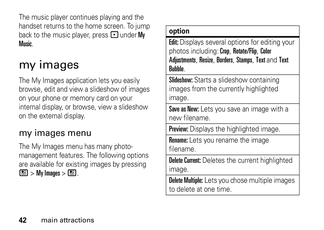 Motorola i9 manual My images menu, My Images, Edit Displays several options for editing your 