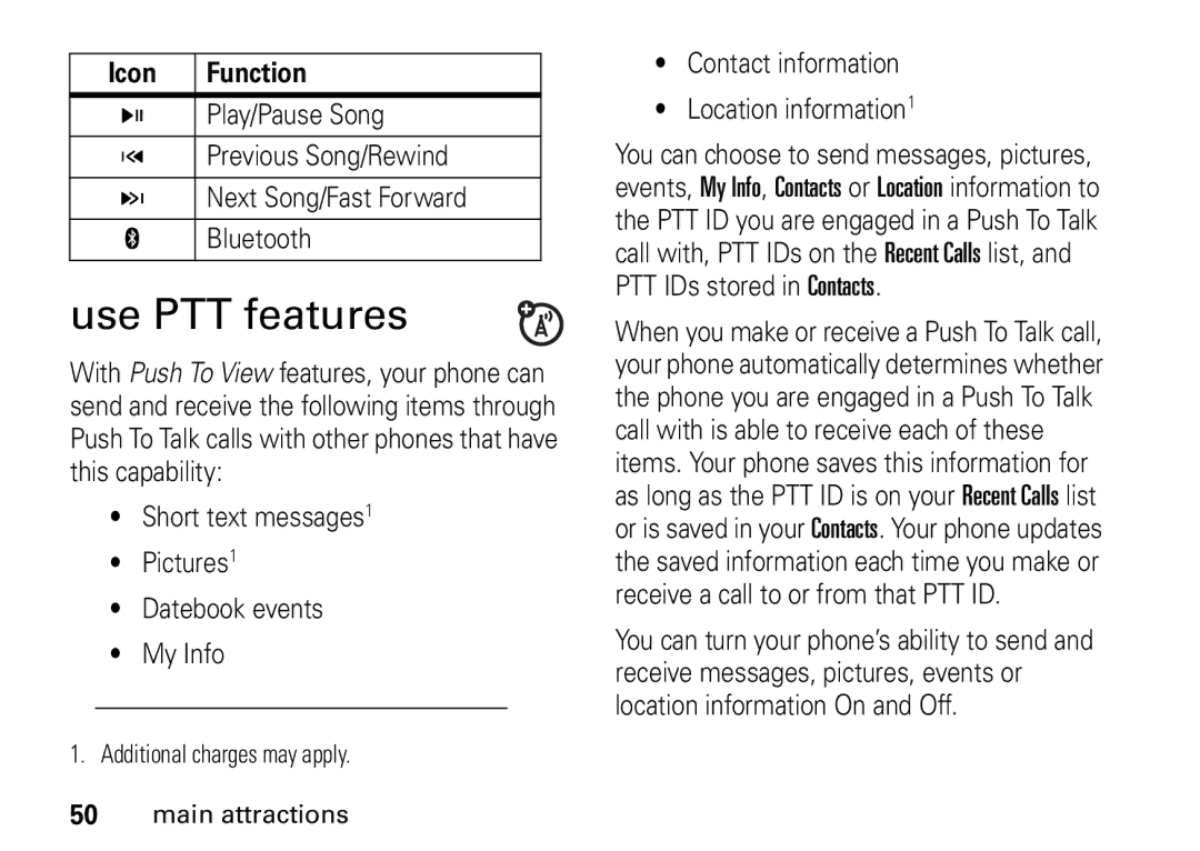 Motorola i9 manual Use PTT features 