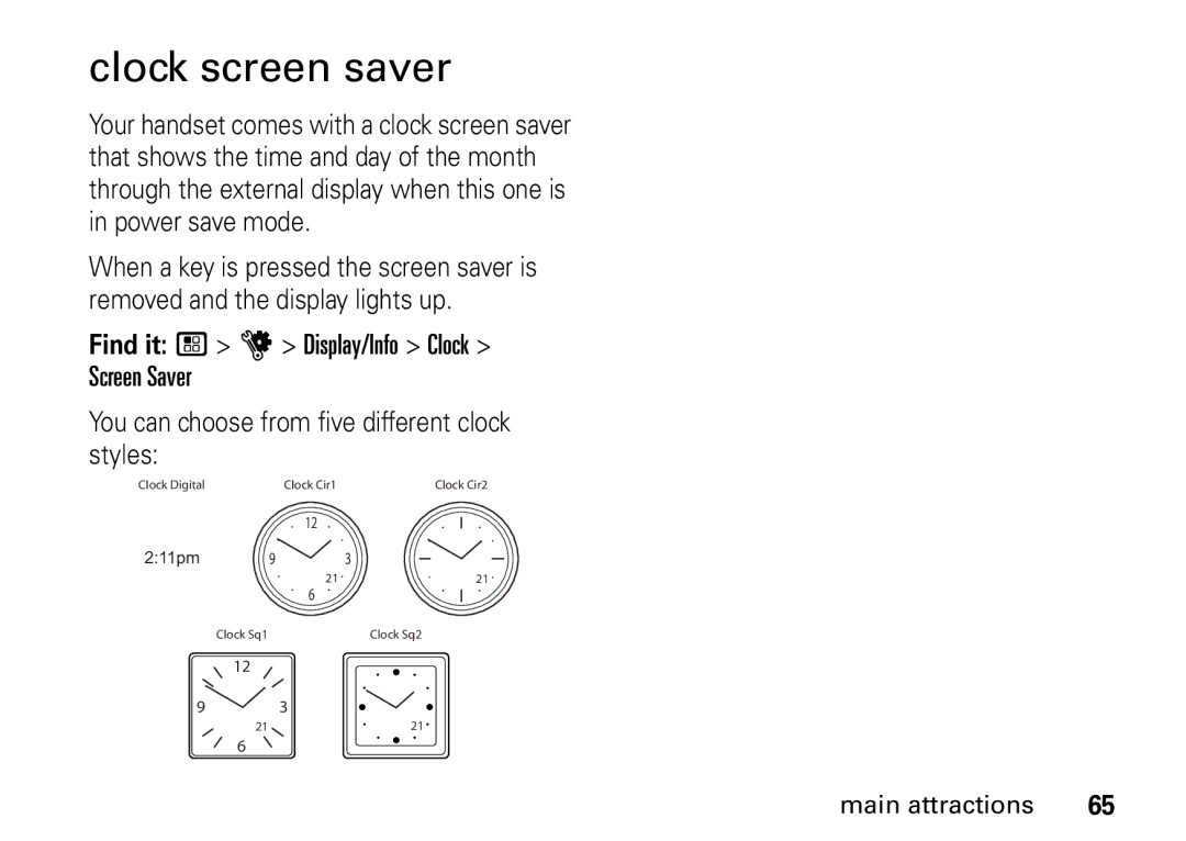 Motorola i9 manual Clock screen saver 