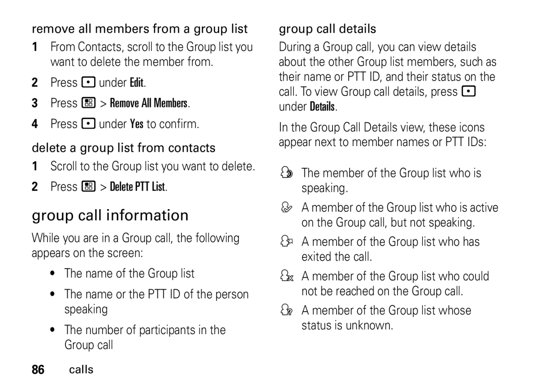 Motorola i9 manual Group call information 