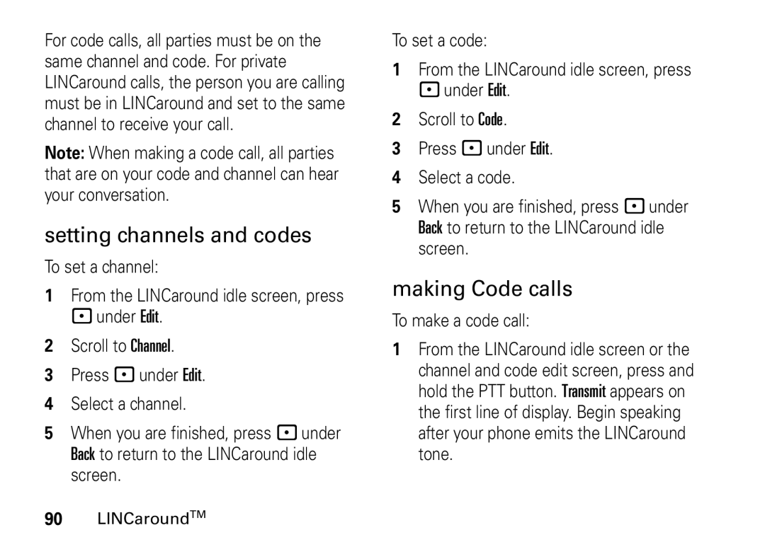 Motorola i9 manual Setting channels and codes, Making Code calls 