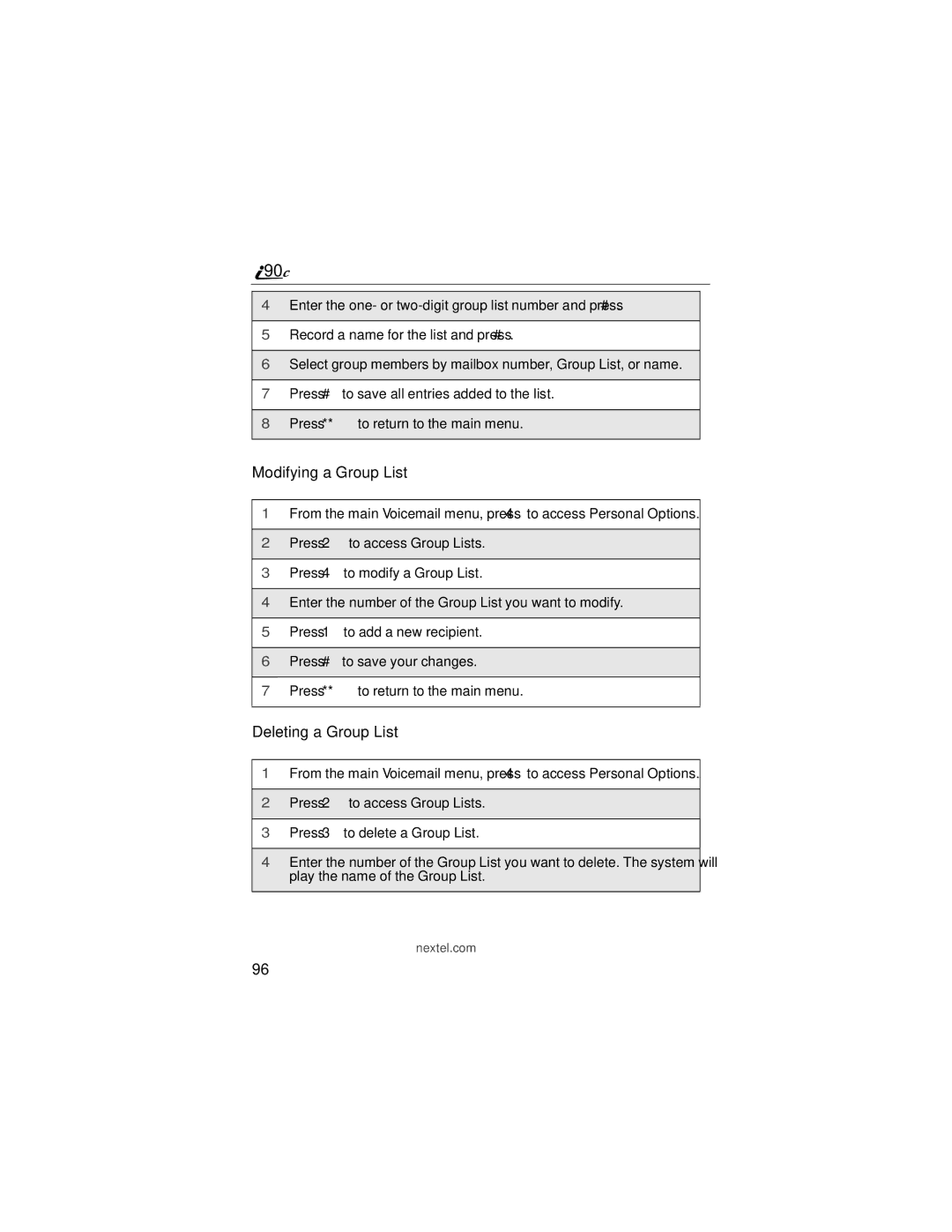 Motorola i90c manual Modifying a Group List, Deleting a Group List 