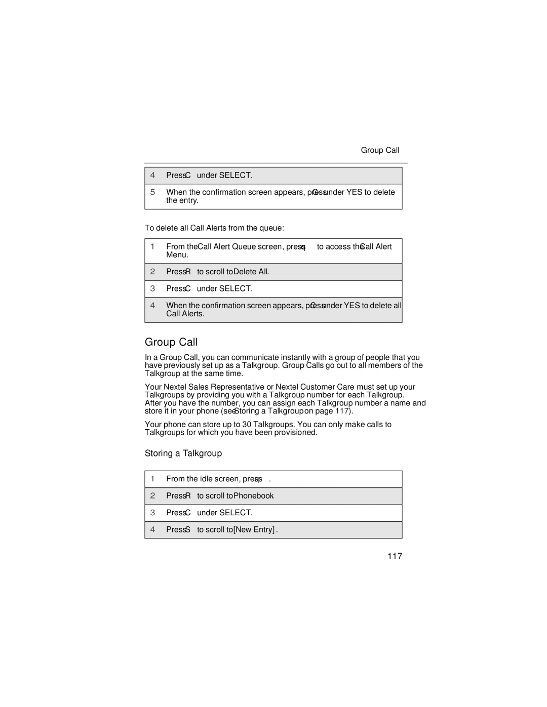 Motorola i90c manual Group Call, Storing a Talkgroup, 117 