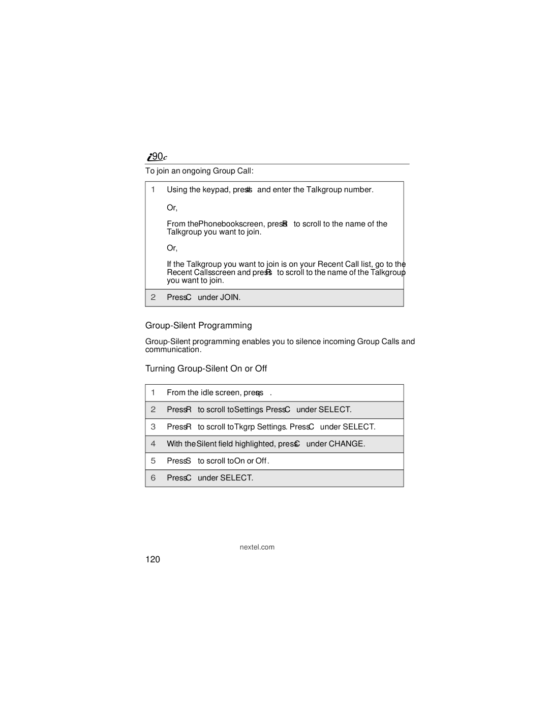 Motorola i90c manual Group-Silent Programming, Turning Group-Silent On or Off, 120 