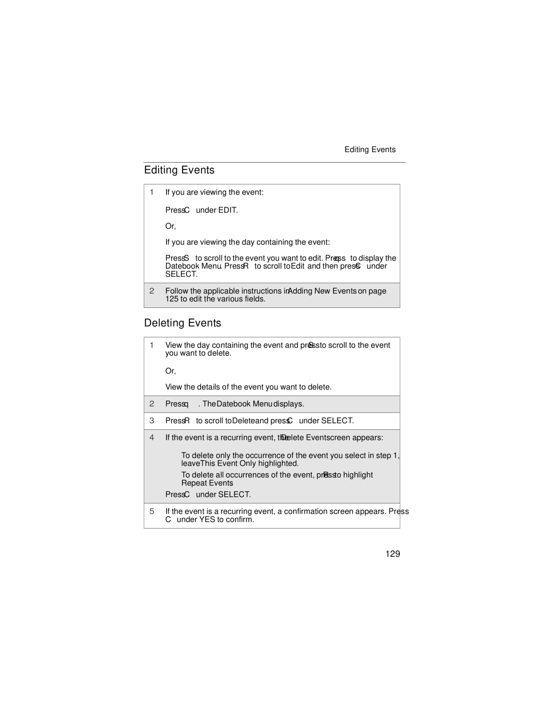 Motorola i90c manual Editing Events, Deleting Events, 129 