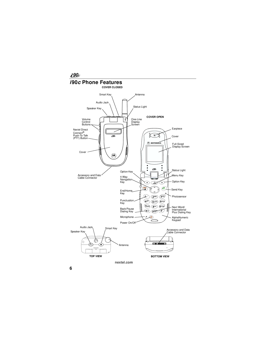 Motorola i90c manual 90c Phone Features, Cover Open 