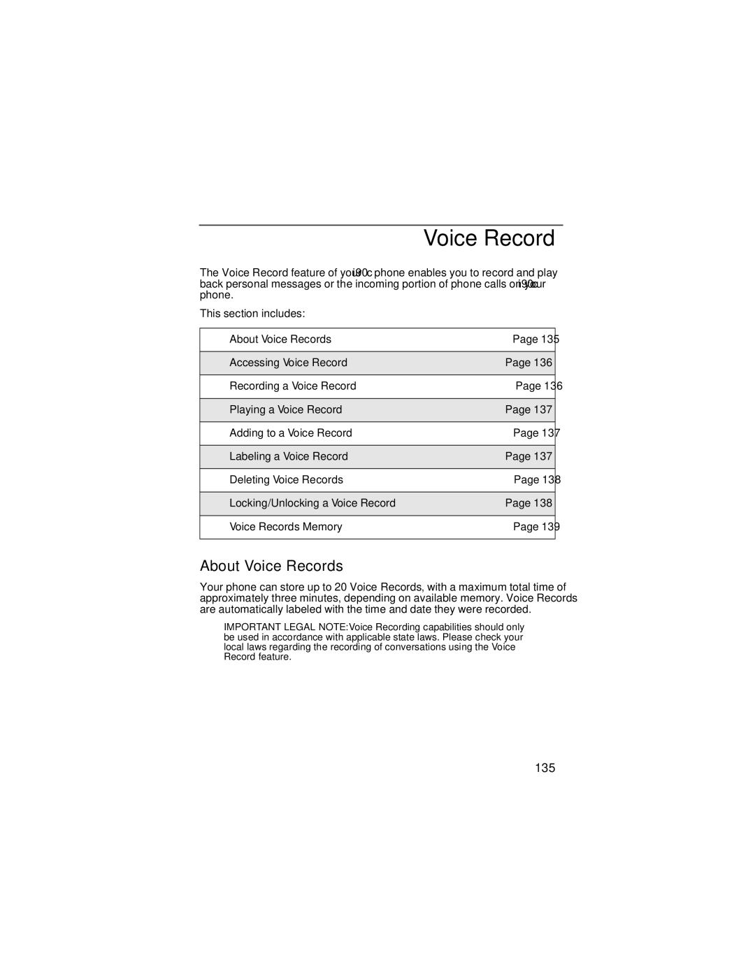 Motorola i90c manual About Voice Records, 135 