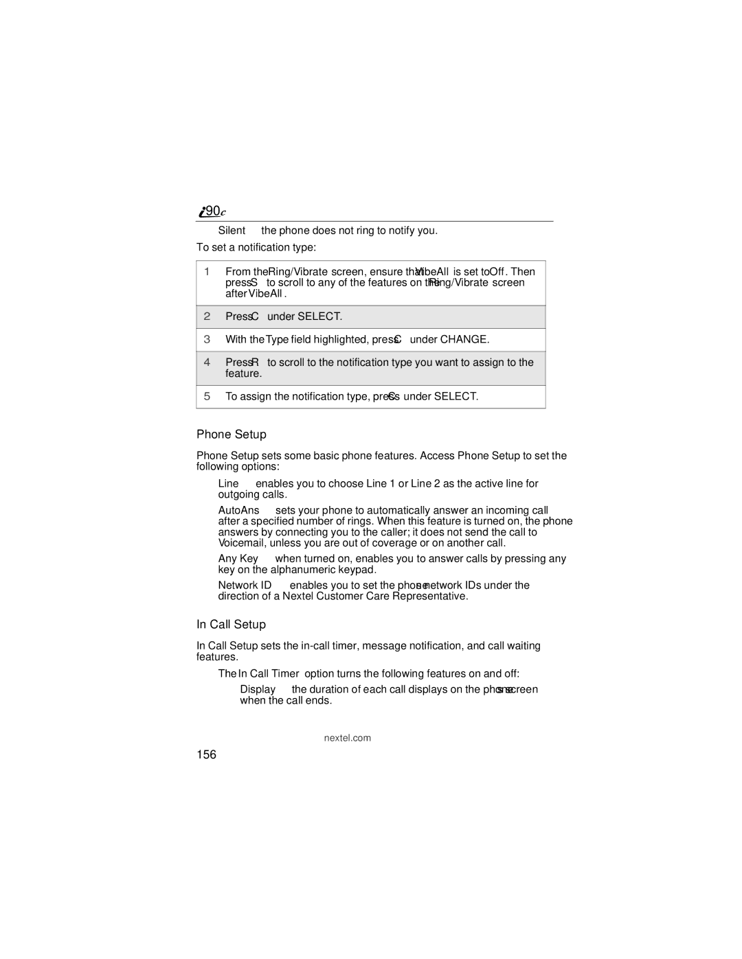 Motorola i90c manual Phone Setup, Call Setup, 156 